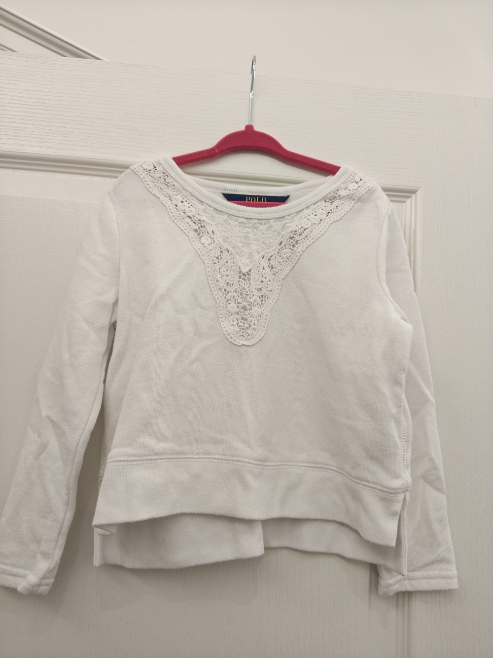 Polo by Ralph Lauren White Lace-Trim Cotton Sweater